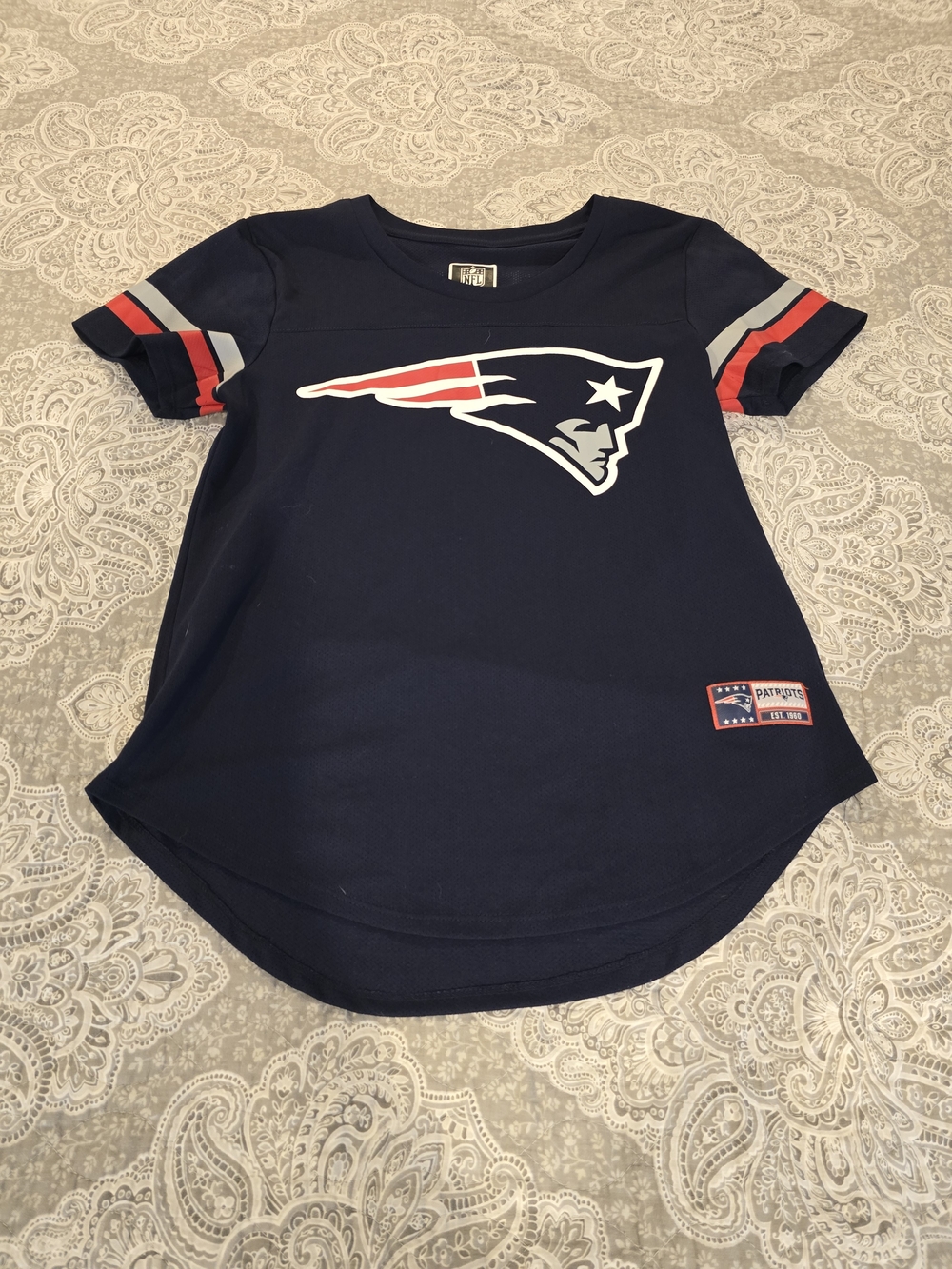 NFL Navy New England Patriots Womens Short Sleeve Tee with Logo